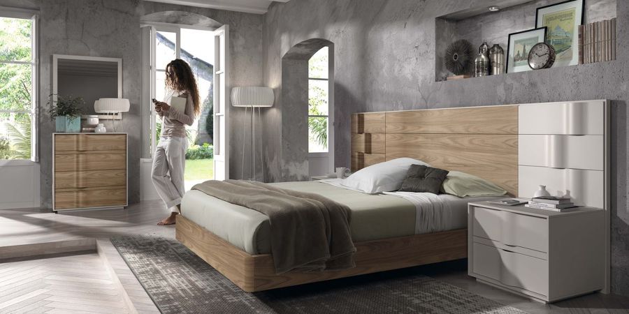 Dormitorio Chapa Olmo y Lacado Almendra