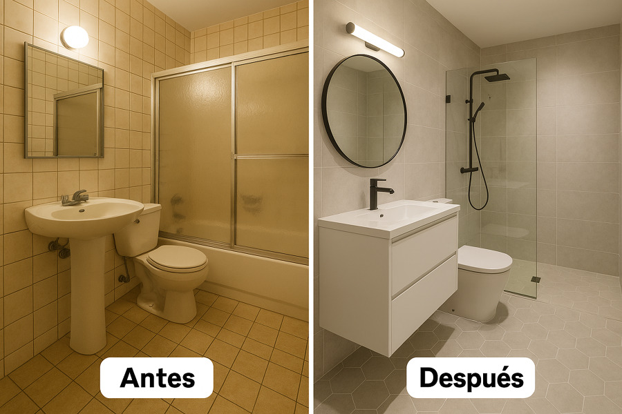 Antes y después en baños
