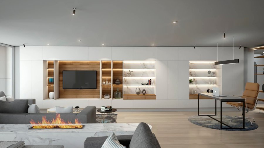 Mueble pared suelo a techo moderno y amplio