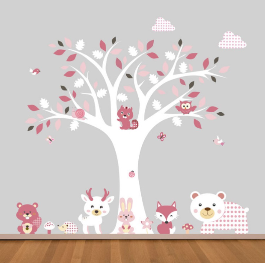 Vinilo decorativo arbol y animalitos