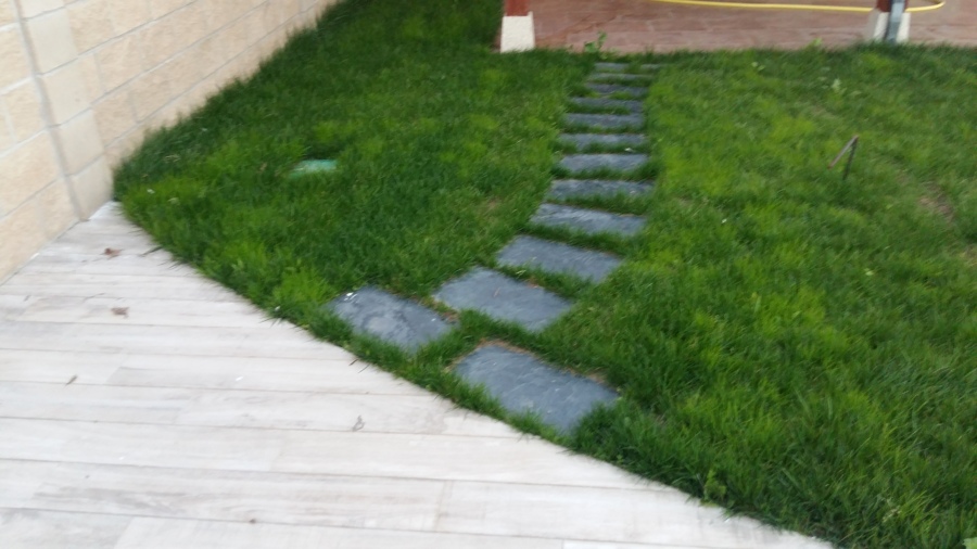 Jardin con paseo de pizarra