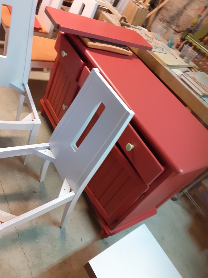 Mueble cocina color rojo burdeos