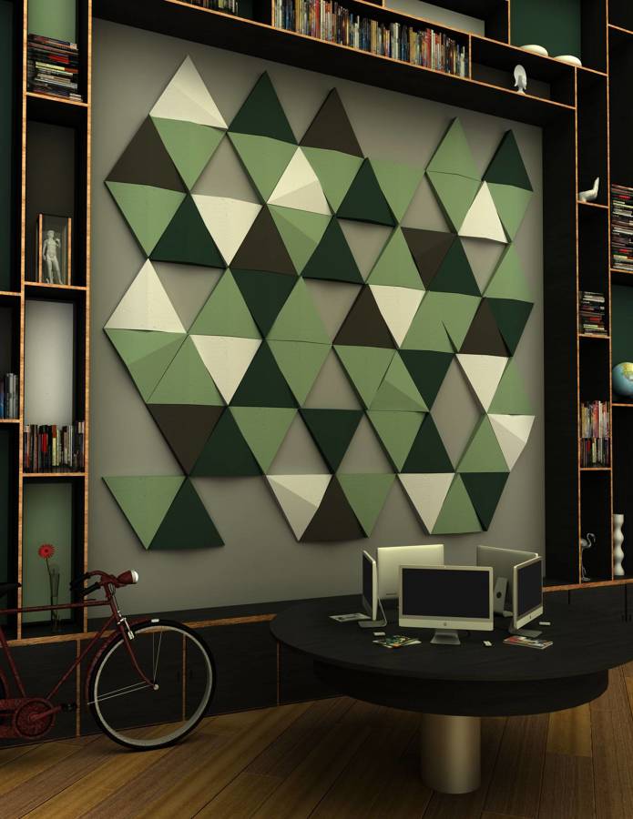 Paneles acústicos decorando pared