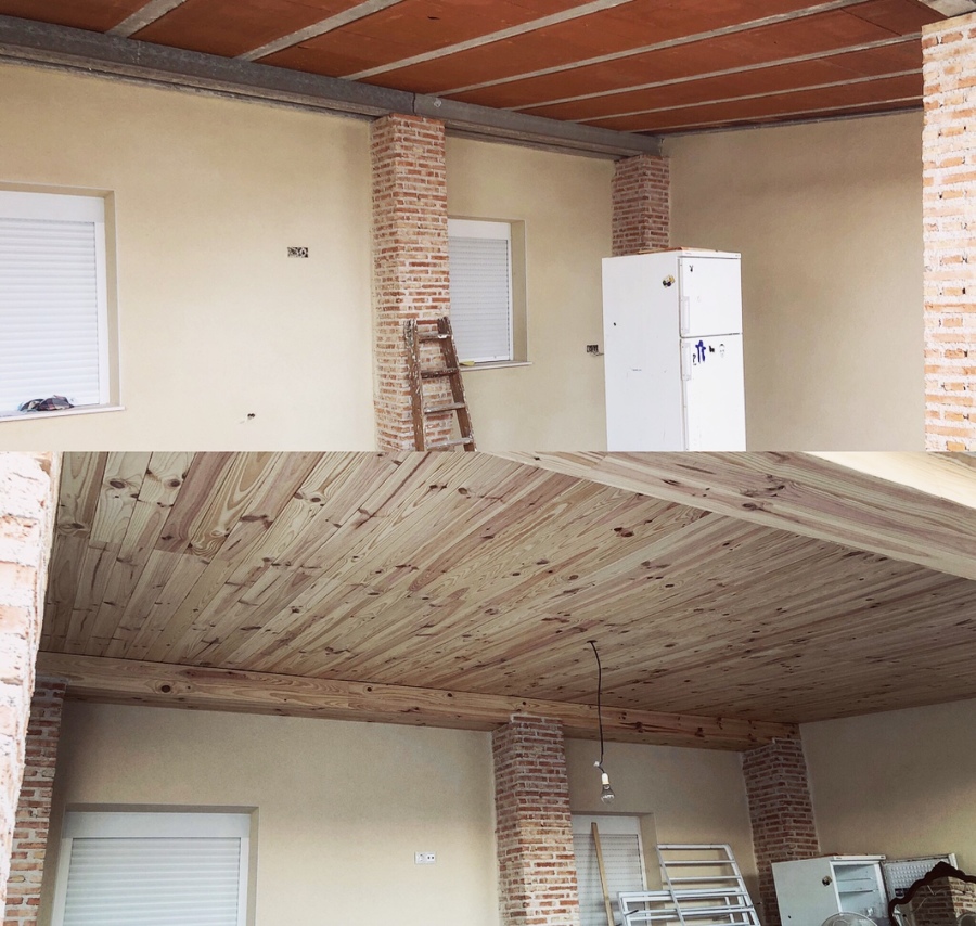 Colocación friso madera en porche