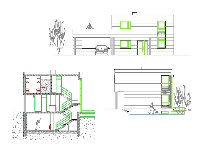 Alzados y seccion vivienda cad 2D