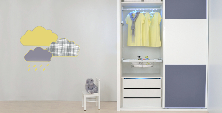 Armario juvenil en blanco y gris