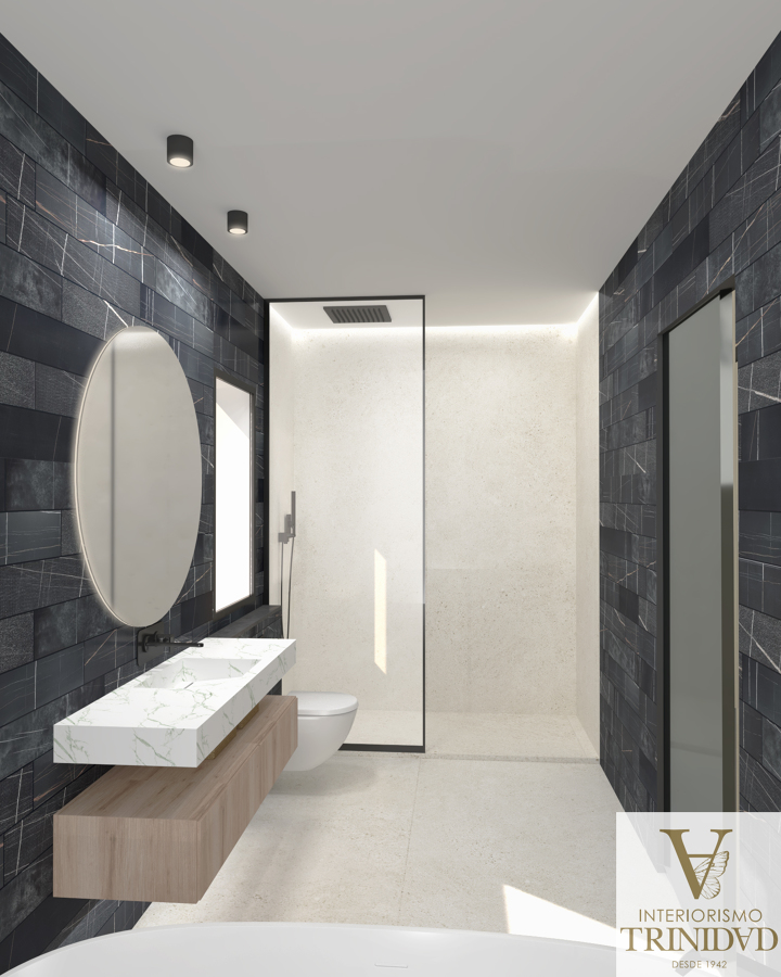 Diseño de baño blanco y negro