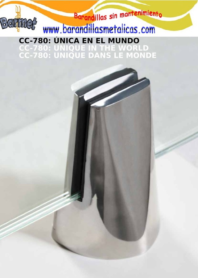 Barandilla de vidrio al aire +Info en http://www.barmet.es/tienda/Catalog/show/pinzas-para-suelo-cc-780-aisi316-espejo-167126