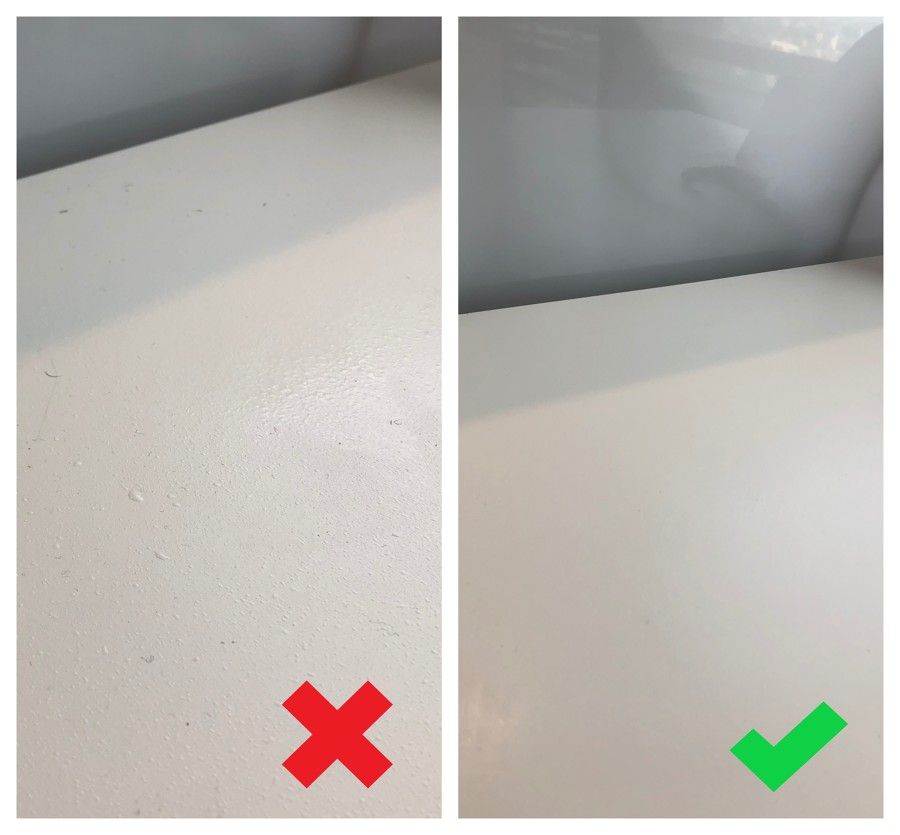 Limpieza de suciedad e impurezas acumuladas en una mesa.