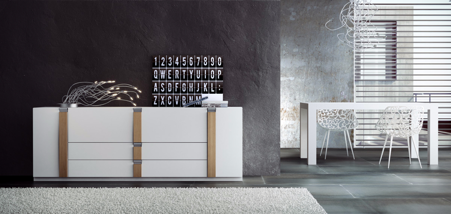 Bufet TK.2 lacat blanc mate/tirador cromat franja noguera