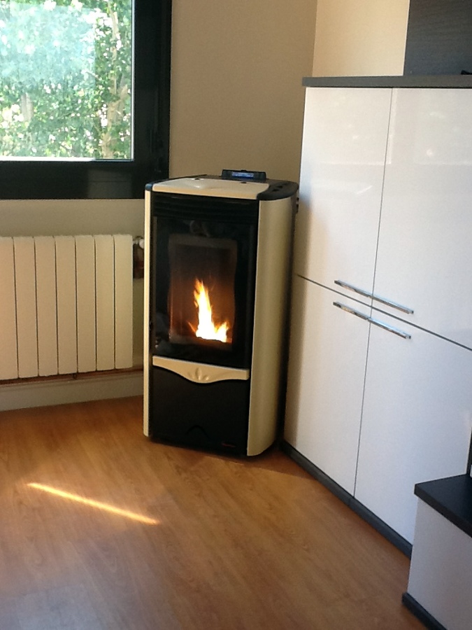 caldera estufa pellets en el salon