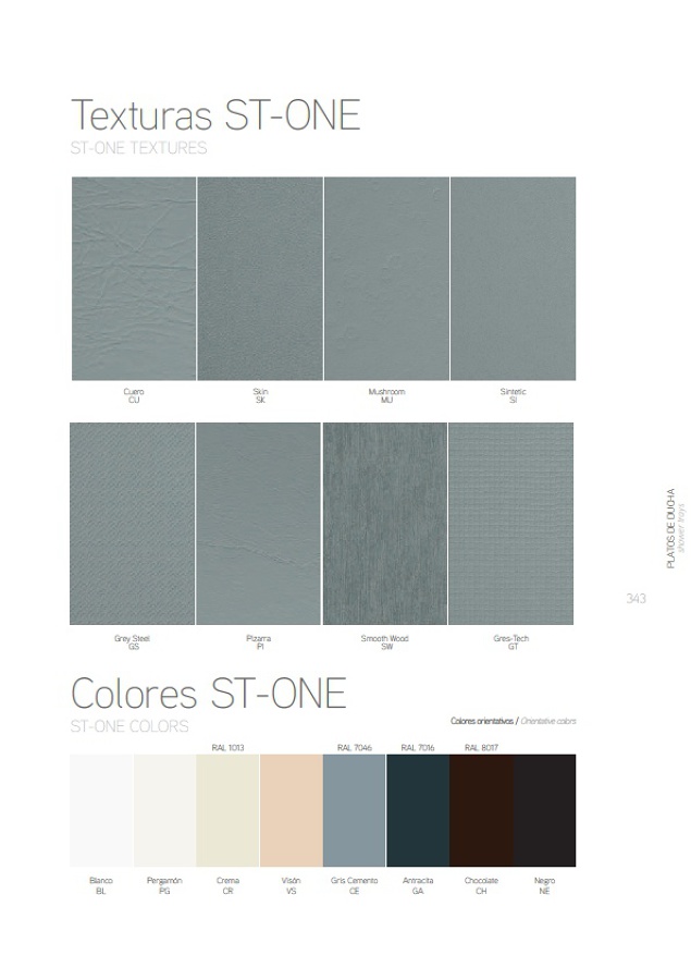 Carta colores platos de ducha de resinas.