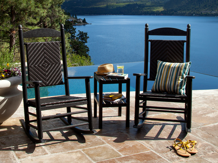 CASA BRUNO Jefferson mecedora tradicional con asiento y respaldo trenzado, HDPE poly-madera