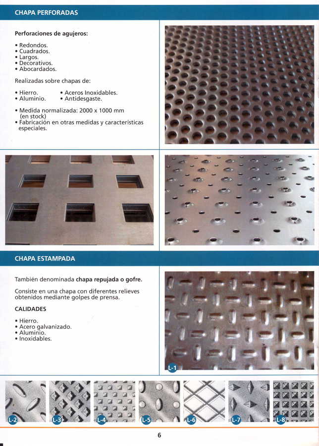 Chapa perforada, hierro, pre-galvanizada, inoxidable.