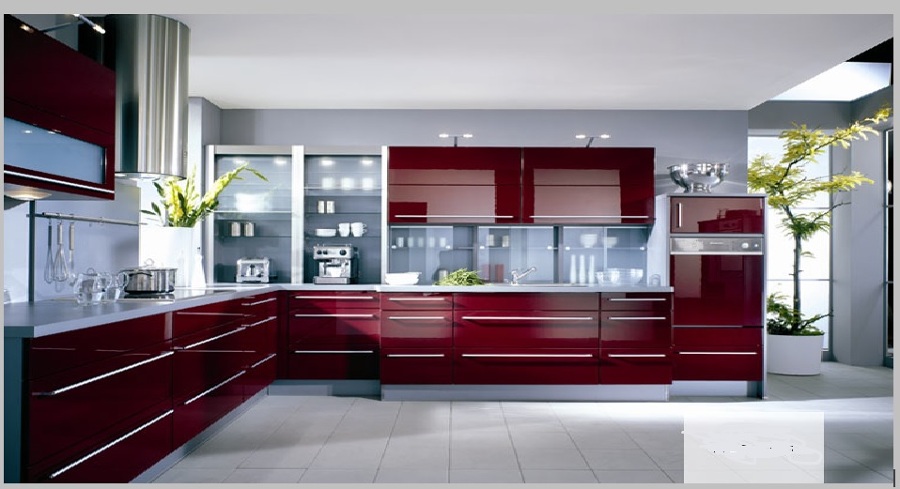 Cocina lacada en color rojo