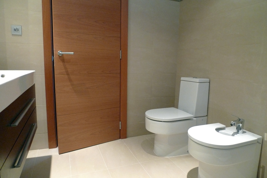 Colocaión de puerta y muebles sanitarios en baño