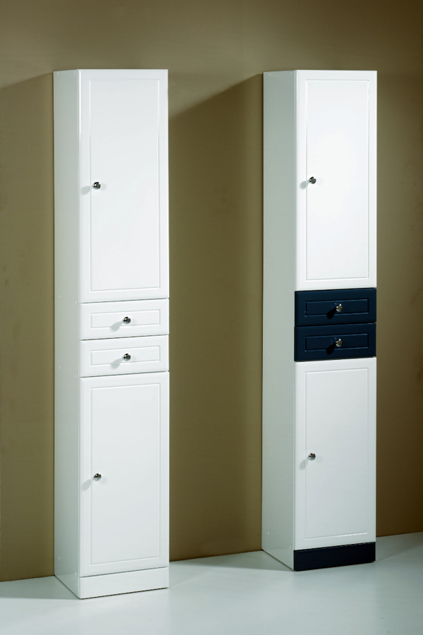 Columna 2 puertas 2 cajones 35 cm. Blanco / Azul Zanzibar