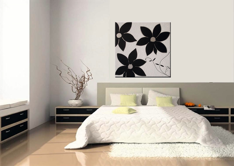 Cuadro flores en negro y plata