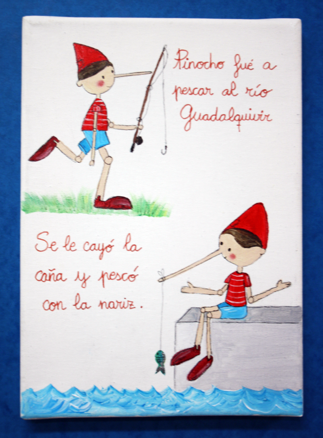 Cuadro infantil de pinocho fue a pescar