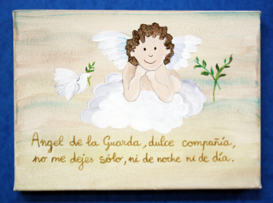Cuadro infantil pintado a mano del ángel de la guarda