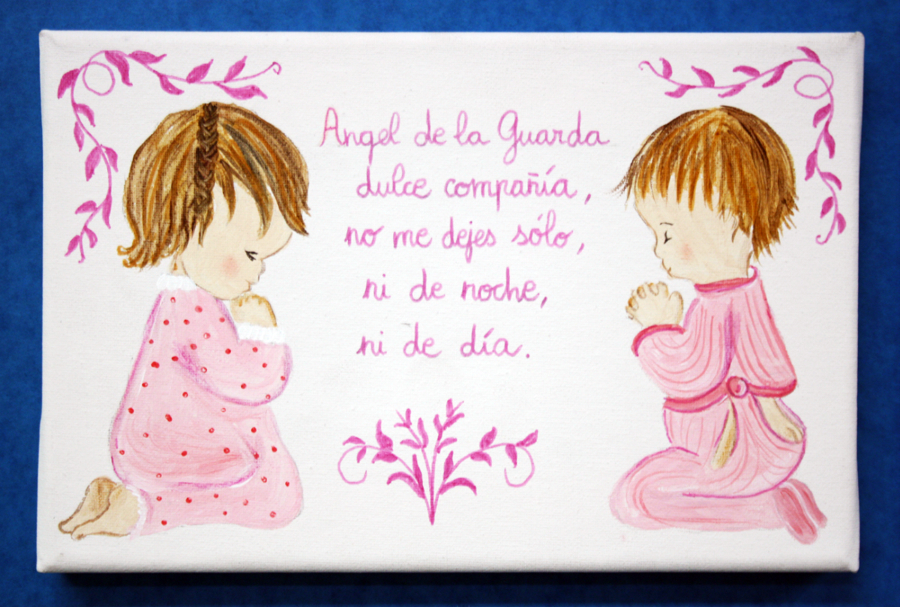 Cuadro infantil pintado a mano del ángel de la guarda