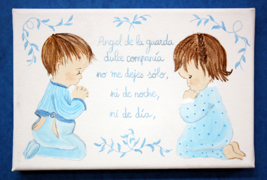 Cuadro infantil pintado a mano del ángel de la guarda
