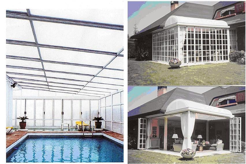 Cubierta de piscinas y Porche con PAREDES MÓVILES PLEGABLES apertura100%