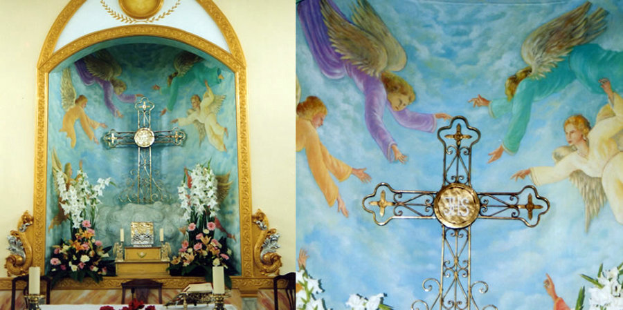 Detalle y pinturas Altar Mayor Inglesia de la Cruz (Sangonera la Verde).
