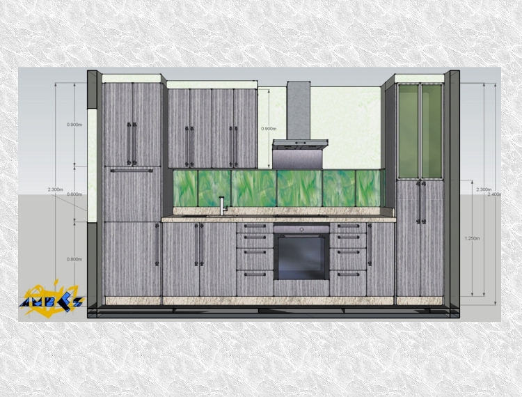 Diseño de cocina con frontal en vidrio artistico