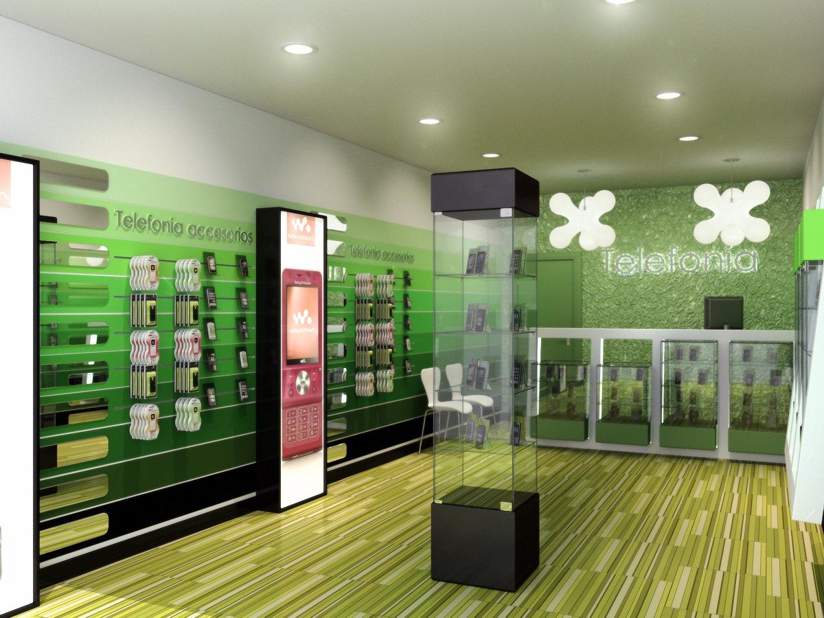 Diseño interiorismo de tienda telefonia móvil para red nacional