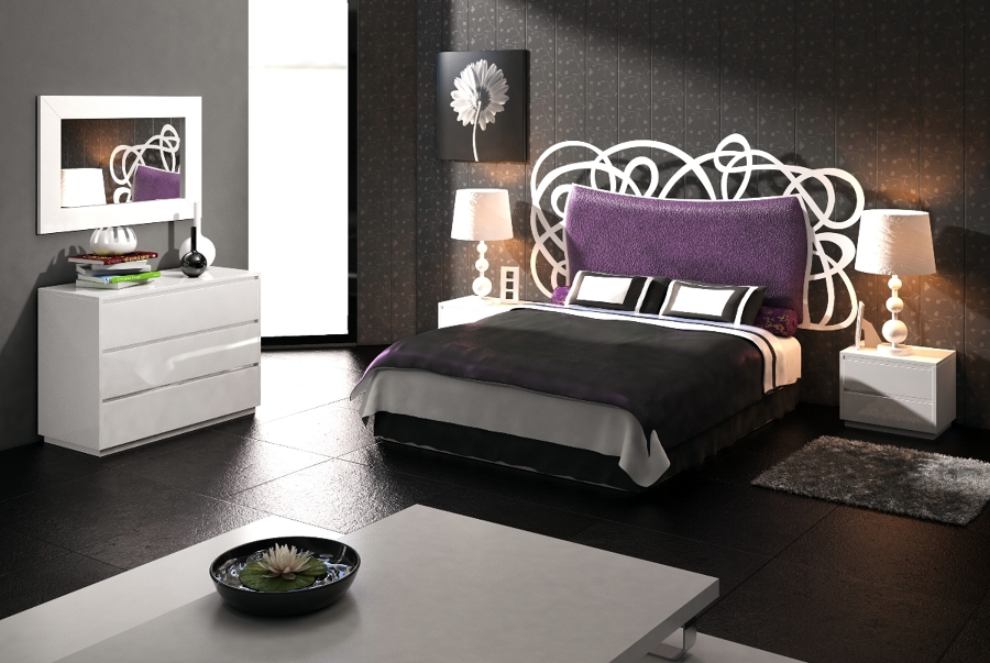 Dormitorio GENOVA con cabecero de cama en forja y tapizado