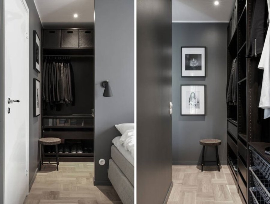 Walk-in closet detrás del cabecero de la cama