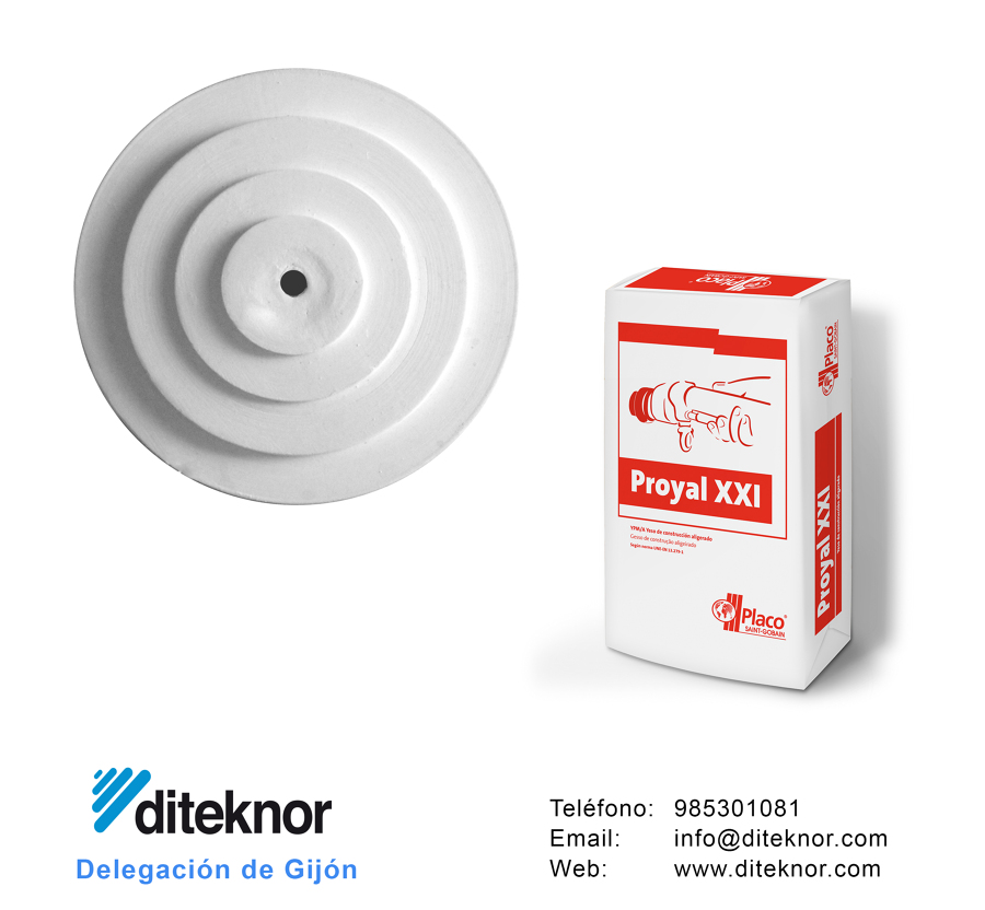 En los almacenes diteknor tenemos un amplio stock de piezas prefabricadas de escayola: placas, baldas, baquetones, cornisas, molduras, frisos, esquineros...  También tenemos las mejores marcas de yesos ensacados