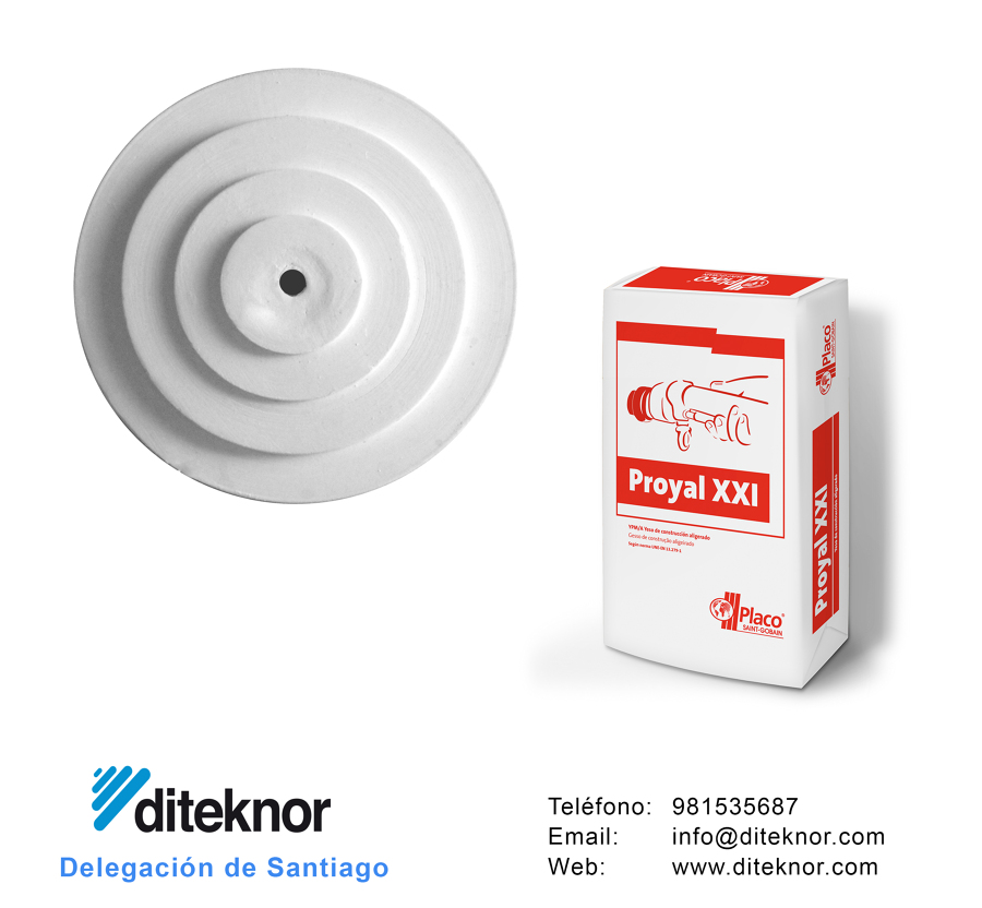 En los almacenes Diteknor tenemos un amplio stock de piezas prefabricadas de escayola: placas, baldas, baquetones, cornisas, molduras, frisos, esquineros...  También tenemos las mejores marcas de yesos ensacados