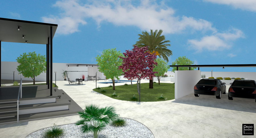 Infografía 3D de reforma integral de vivienda unifamiliar.