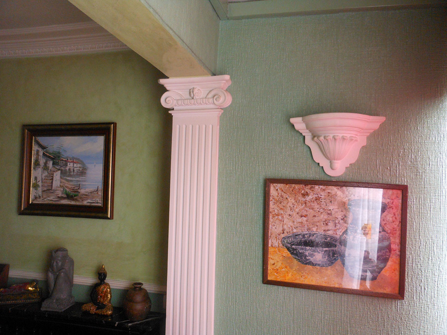 Estuco, Lacado columna y Arpillera