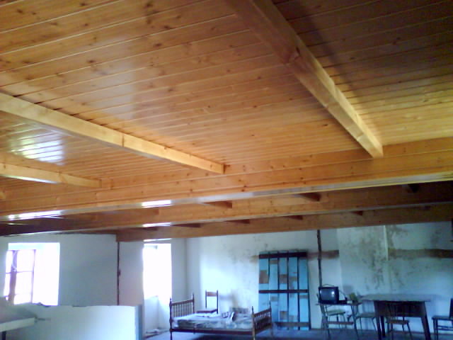 FALSO TECHO CON ABETO COLOR MIEL BARNIZADO