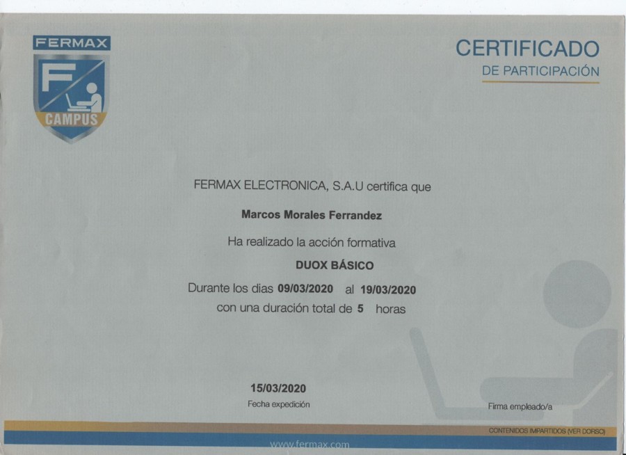 Certificado de FERMAX