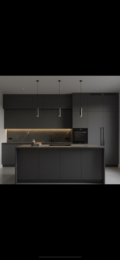 Cocina moderna con isla central y diseño minimalista