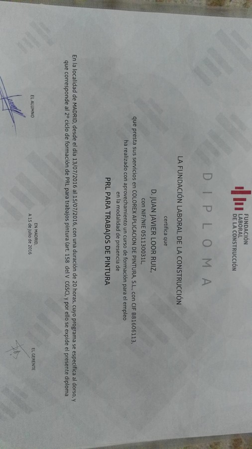 Diploma Laboral de la  construción.