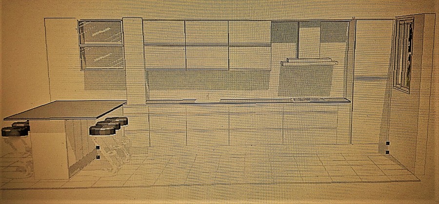 Diseño con modelo en 3D de cocina