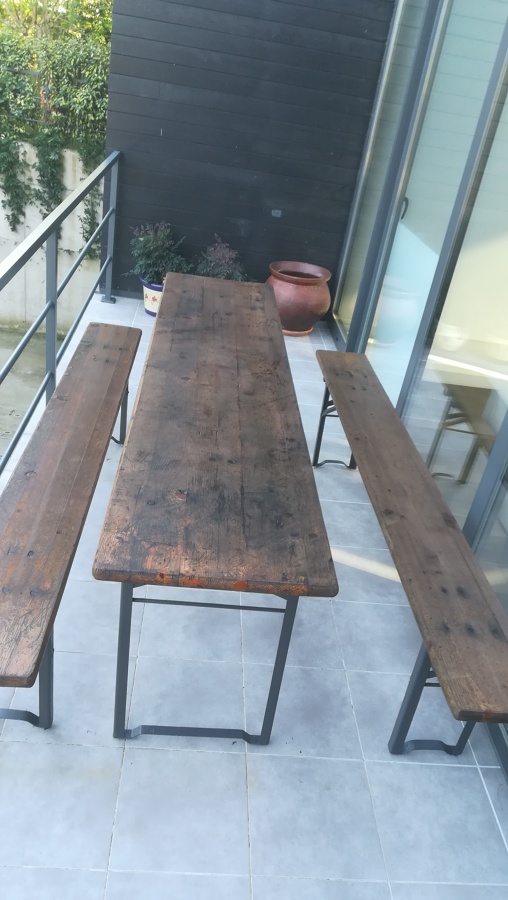 restauracion de mesa y banco de madera