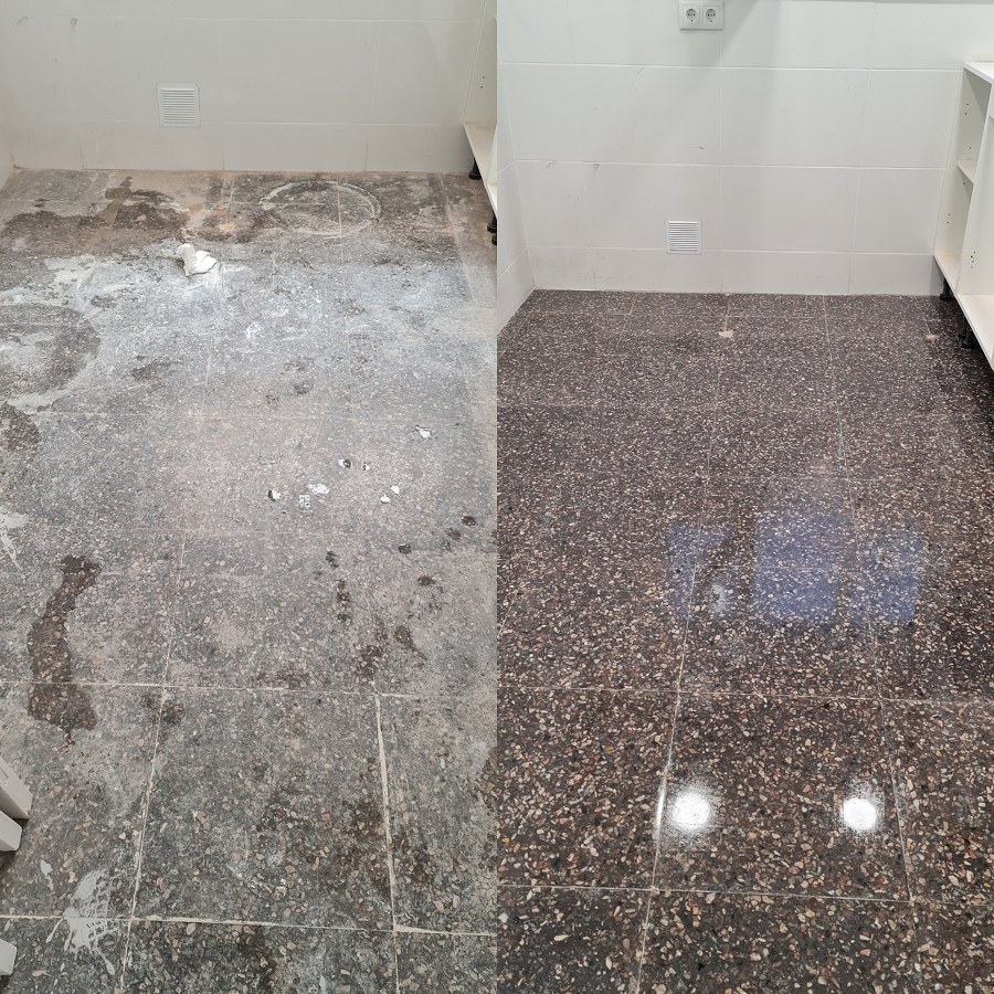 Restauración de suelos de Terrazo - Antes y después