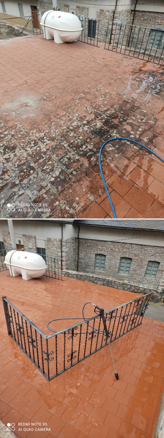 Limpieza de terraza con hidrolimpiadora profesional