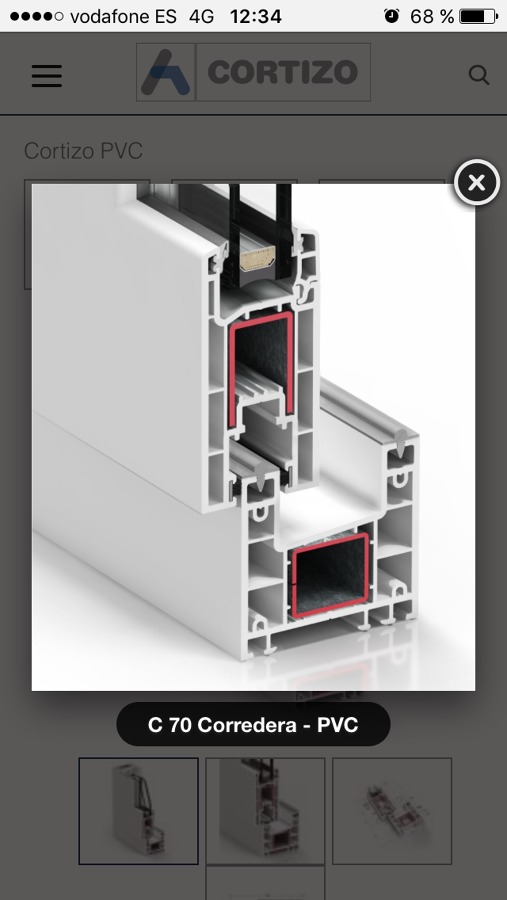 Sección Ventana corredera c-70 Cortizo