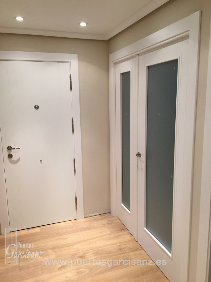 Puerta de salón hoja doble de un vidrio lacado blanco Mod. 3-P