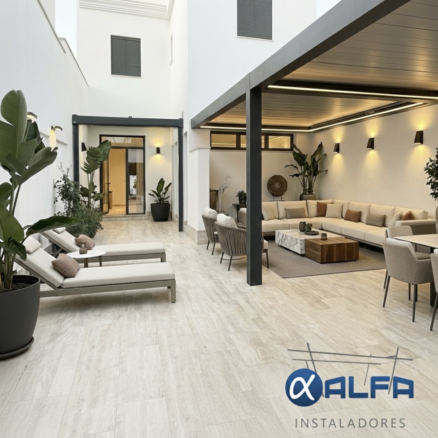 Pérgola bioclimática lamas giratorias