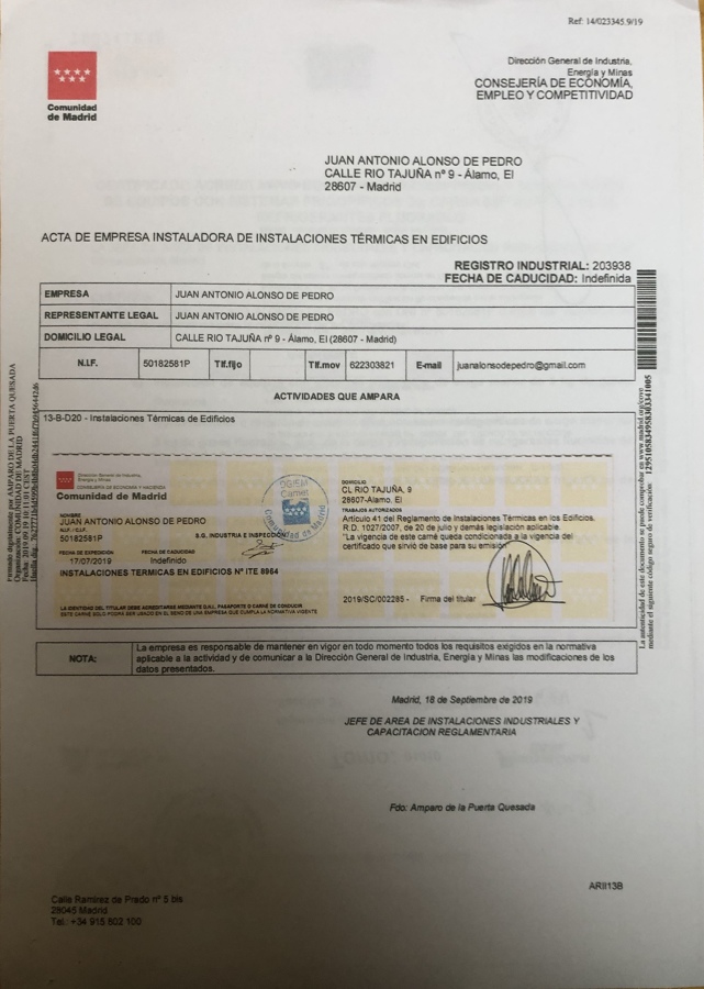 certificado instalador RITE