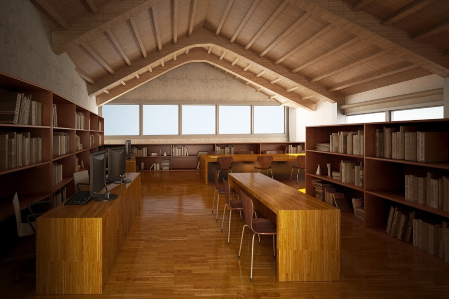 Infografía interior biblioteca