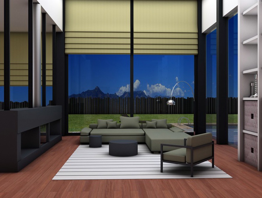 infografía unifamiliar con jardín y piscina